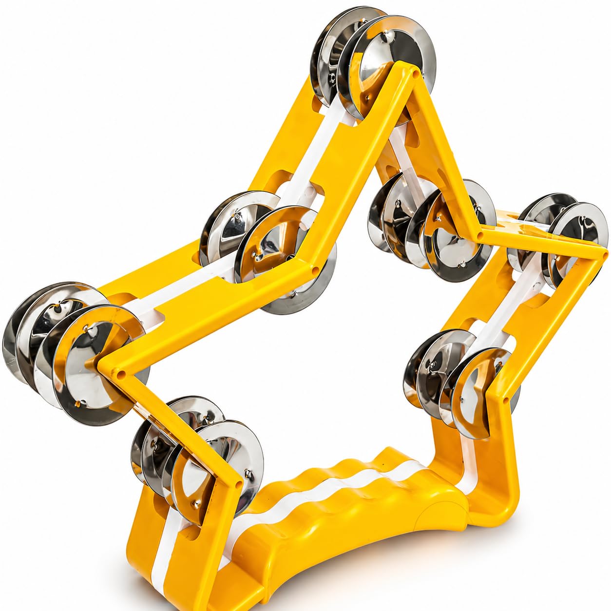 Tambourin de 22,9 x 19,1 cm avec shaker à double rangée en métal, sonnette de tambour à main pour tambour, classe de musique, karaoké, fête de mariage et culte, prise en main facile, jaune