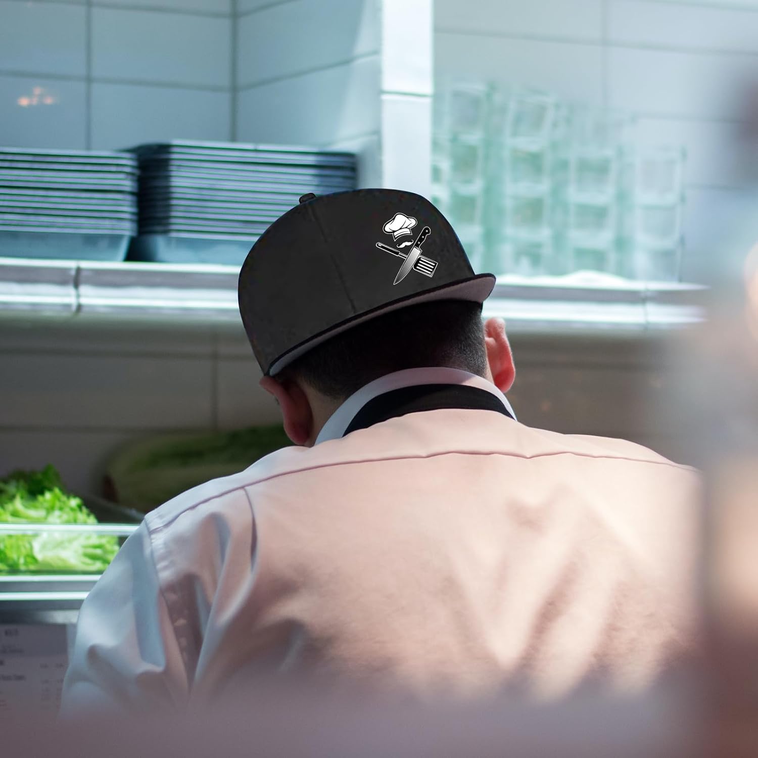 Chef Hat for Men Snapback Hats Funny Flat Bill Hat for Boy Women Adjustable Snap Pack Baseball Cap Black - Image 4