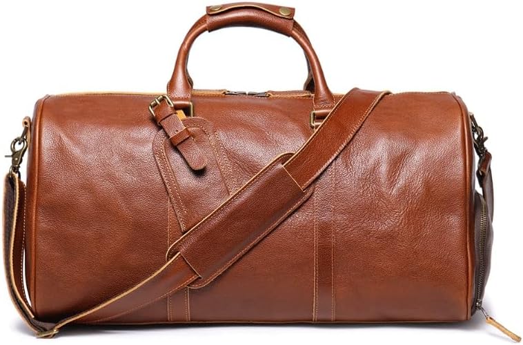 Retro Vegetable Tanned Leather Travel Bag for Men Single Shoulder Cross Body Fitness Cowhide Handbag