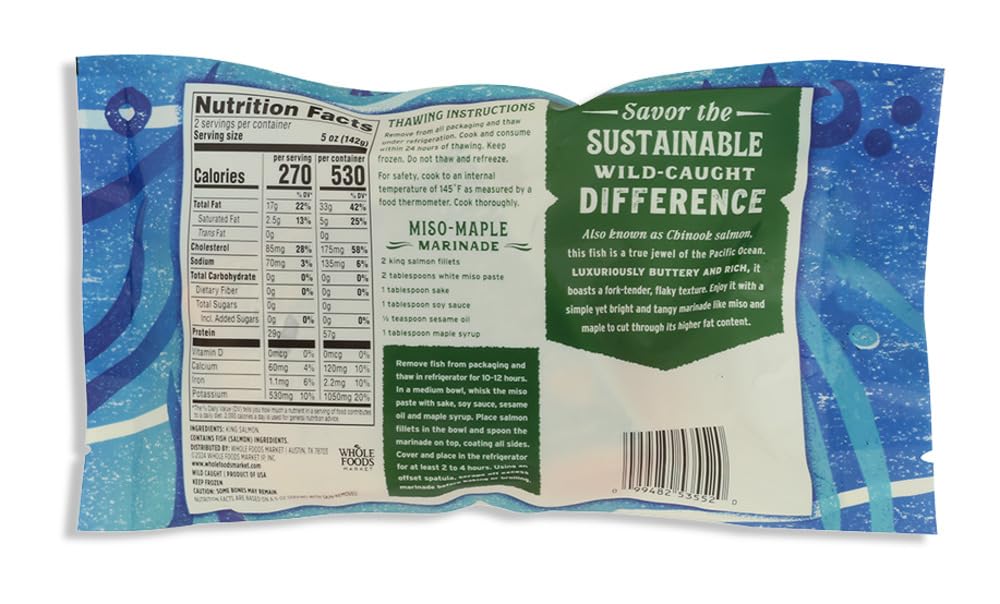 Whole Foods Market King Salmon 10 oz - Responsibly Sourced, Preservative-Free, Traceable Premium Seafood