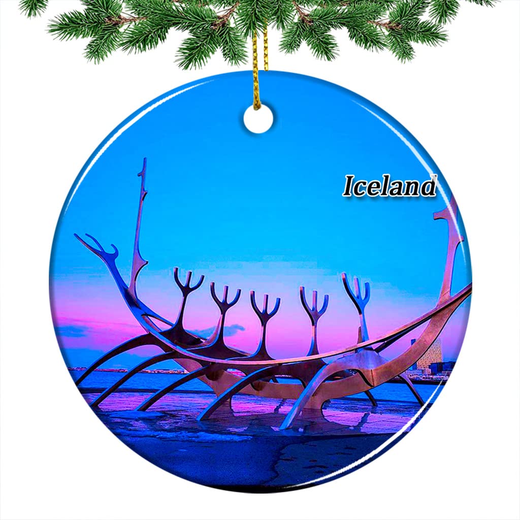 Iceland Reykjavik Sólfar Christmas Ornament 2022 Hanging Xmas Tree Pendant Decoration Double Sided Ceramic Souvenir Travel Gift 2.8 Inch