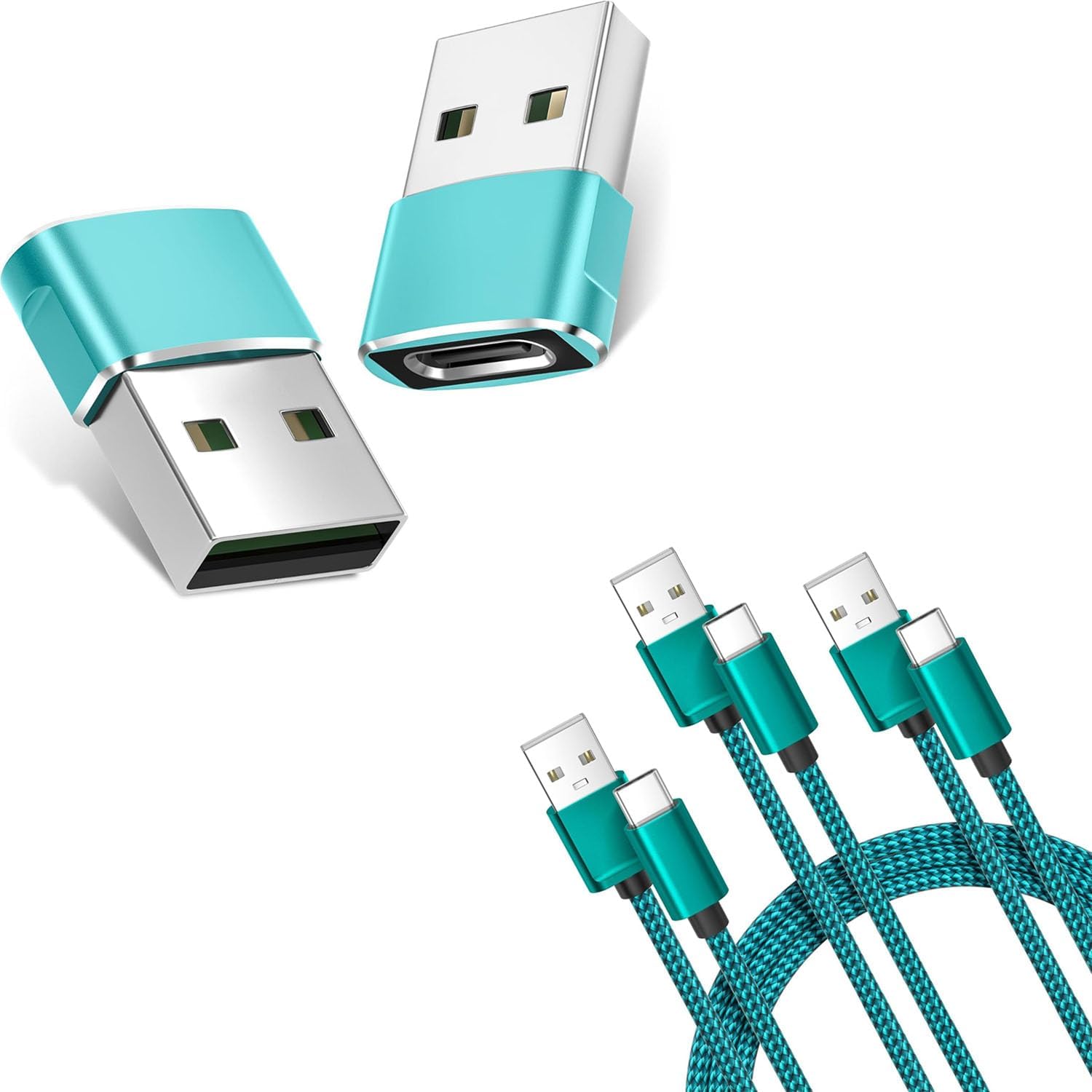 Basesailor USB to USB C Adapter 2Pack with Type C Charger Cable 3-Pack 3.3/6.6/10FT for iPhone 15 Pro Max,Samsung Galaxy Tab S9 A21 A51 A52 A53 A54 A70 A72 A73 A42 A34 A33 A14 A12 A22,S24 S23 S22 Ultr