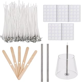 200pcs Natural Candle Wick kit,100pcs Wick Stickers with 5pcs Wick Holders and 2pcs Wick Placing Tube，for Soy Wax, Beeswax, Coconut Wax - DIY Candle Making Supplies for Beginners & Professionals