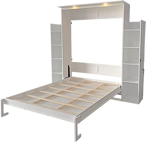 Miniatura 4 de DNYN Cama Murphy de tamaño Queen con estante de almacenamiento y diseño de marco de cama plegable y de pared, para espacios pequeños, dormitorio,