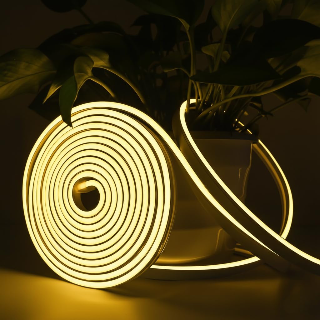 16.4 Feet LED Neon Strip Lights with 12V Adapter, Waterproof IP65, Silicone Flexible Rope Light for Home Wall Décor | Neon Lights | 5 Meter | Neon Rope Light | (Yellow)-image-18