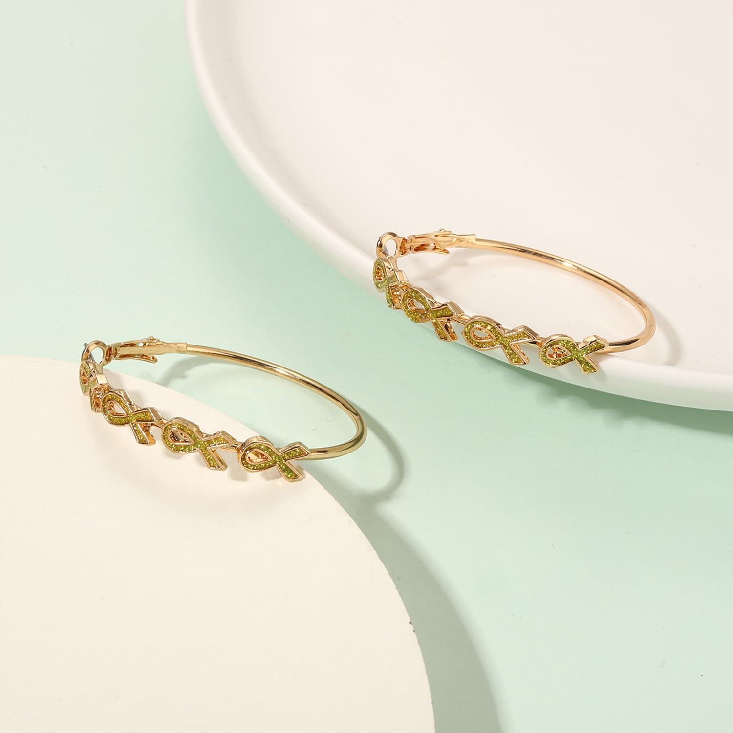 Cancer Awareness Hoop Earrings for Women Red Pink Green Ribbon Earrings Cancer Hope Earrings Breast Cancer Awareness Accessories Outfits Survivor Support Jewelry Gifts - Image 3