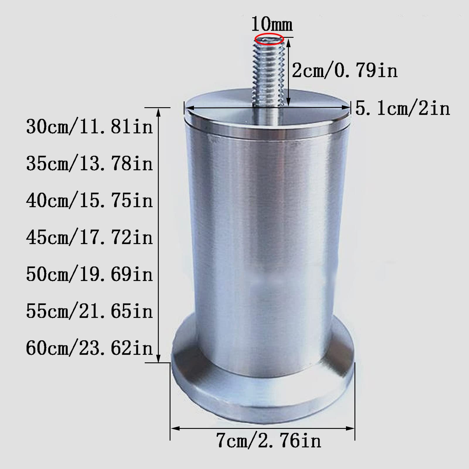 Gambe Per Mobili In Acciaio Inox - 4 Pezzi Regolabili 10-20 Cm - Per Divani, Tavoli E Armadi - Base Antiscivolo - Foto 13
