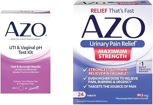 AZO Tira de prueba UTI + kit de prueba de pH vaginal + tabletas de máxima fuerza para aliviar el dolor urinario, alivio rápido de la marca #1 más