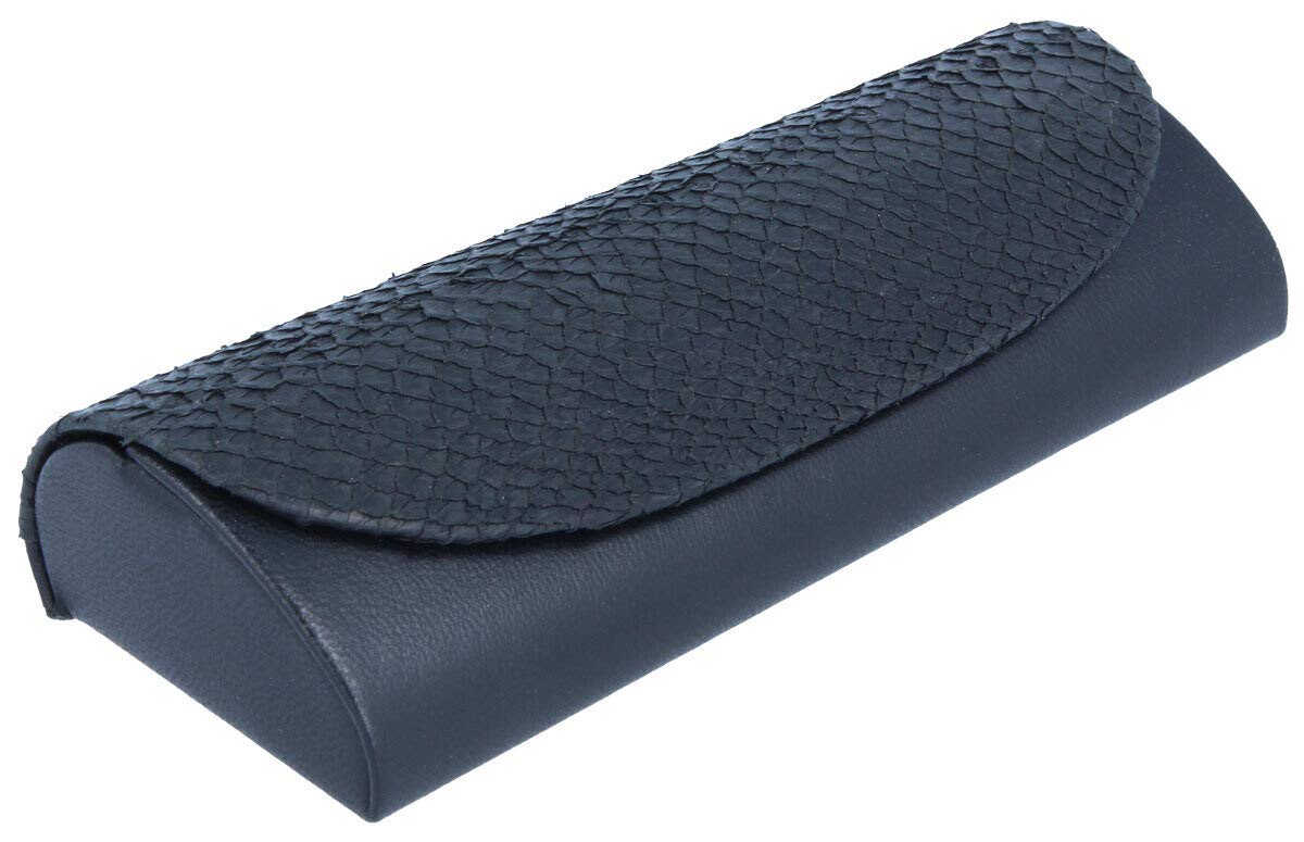 Exklusives Brillenetui MIA aus echtem Lachsleder | Elegantes Lederetui mit Magnetverschluss | Halbhartes Brillencase für schmale Brillen | 150x53x36mm | Schwarz