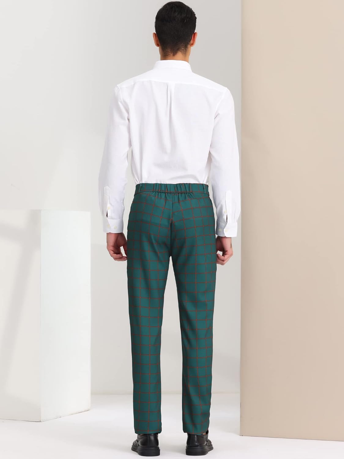 Lars Amadeus Men's Dress Plaid Pants Flat Front Printed Business Check Trousers - Image 6