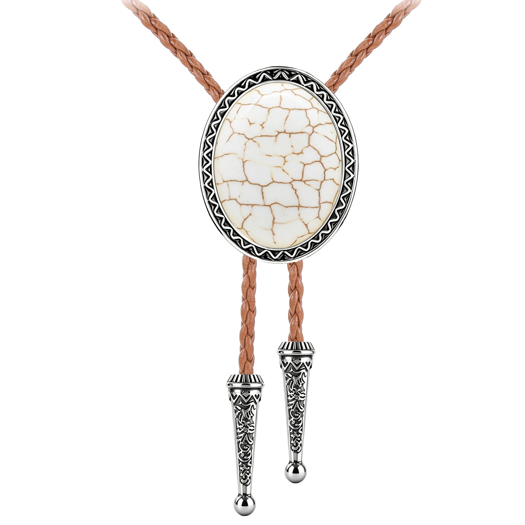 Jeilwiy Bolo Tie for Men Real Stone Westwern Cowboy Ties Silver Bolos Women Leather Necktie Gift for Birthday Christmas