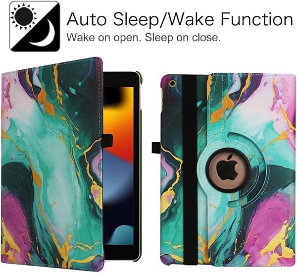 New Case for iPad 9.7 inch 2018 2017/ iPad Air 2 Case - 360 Degree Rotating Stand Protective Cover Smart Case with Auto Sleep/Wake for Apple iPad 5th/6th Generation (Green Marble) by LXS - Used condition - Image 2