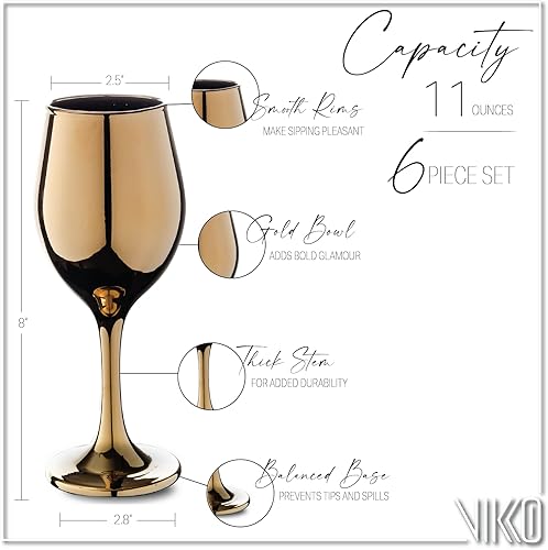 Miniatura 28 de Vikko Decor Gold Copas de vino de 11 onzas, gruesas y duraderas, aptas para lavavajillas, ideales para cata de vinos, juego de 12 vasos decorativos