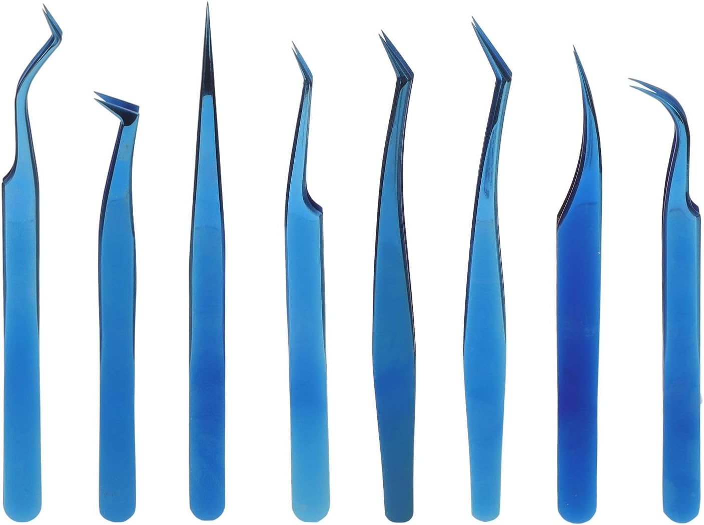 青いまつげピンセットセット高硬度人間工学に基づいたプロのまつげエクステンションステンレス鋼8pcs