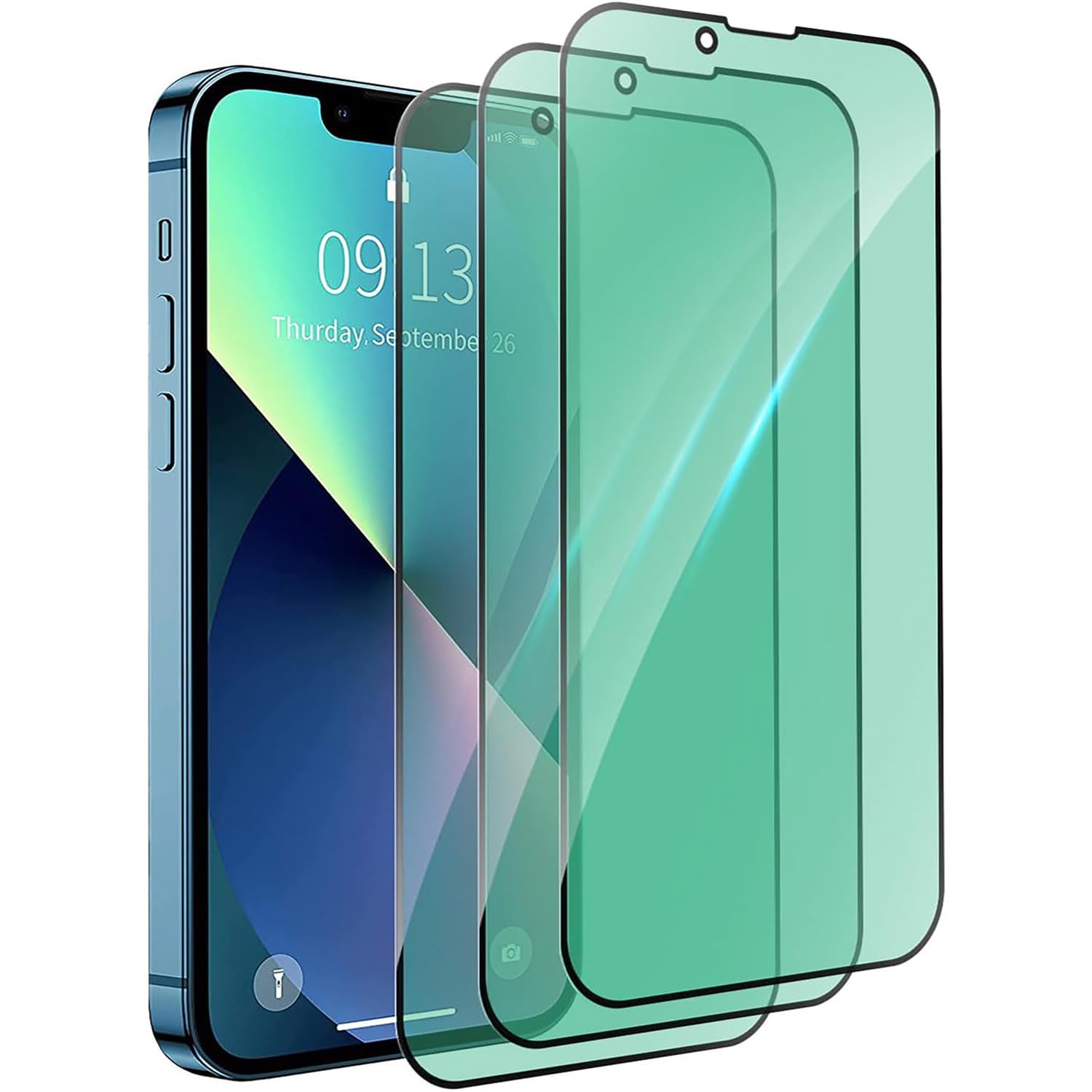 3 Piezas Protector de Pantalla para iPhone 13 Pro, Anti Luz Azul Cristal Vidrio Templado para iPhone 13 Pro 6,1", Protección Ocular con Luz Verde, Antiarañazos y Antihuellas, Instalación Fácil
