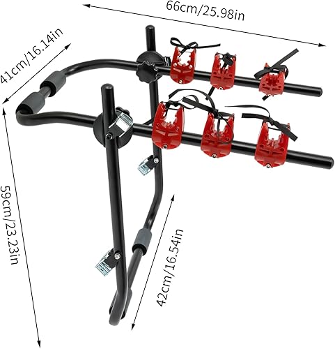 Miniatura 4 de Soporte de enganche de 3 bicicletas para maletero de automóvil, compacto, plegable, resistente, con hebilla de goma para automóviles, camiones, SUV,