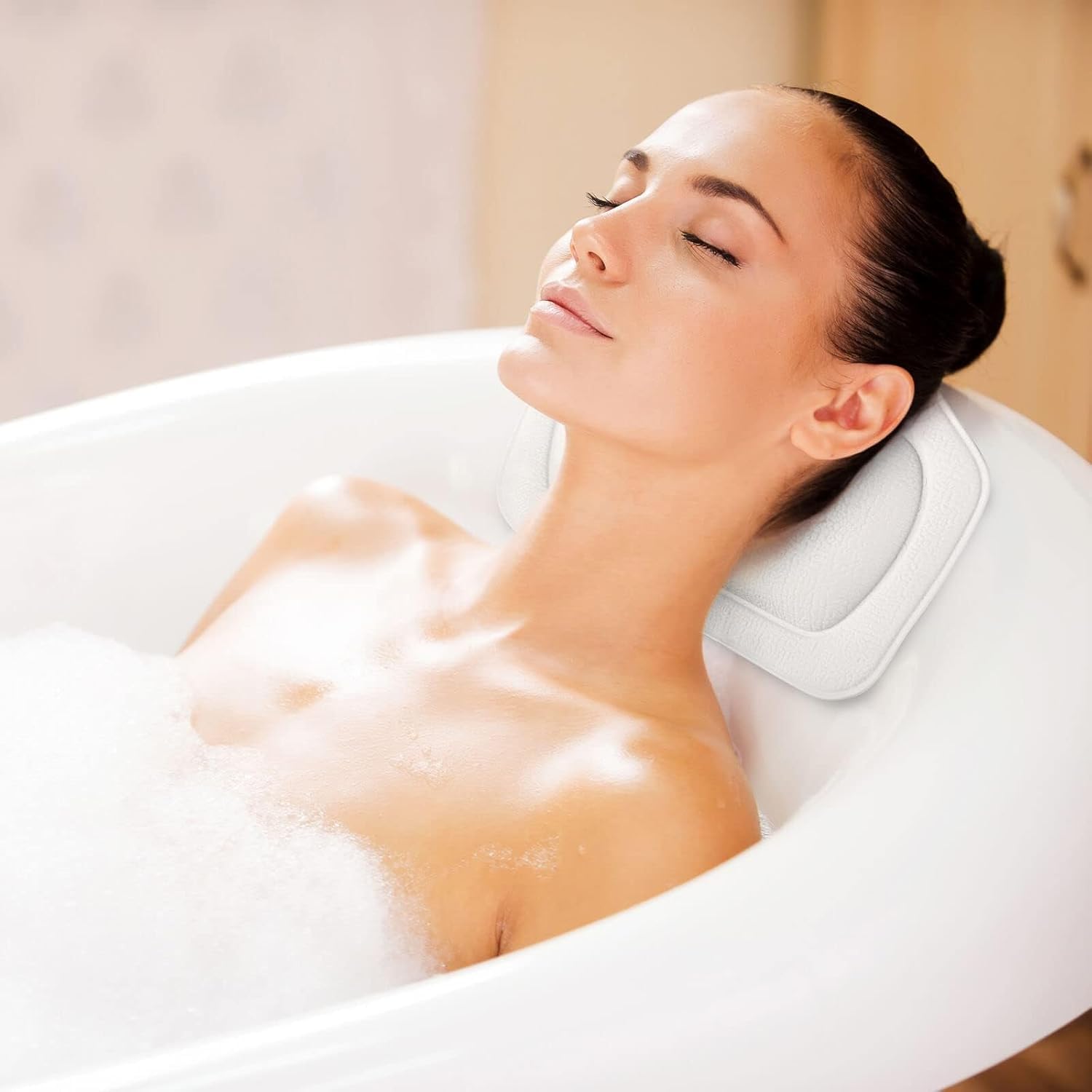 Regun Bath Pillow, Soft Foam PVC Spa Bath Support Cushion, White