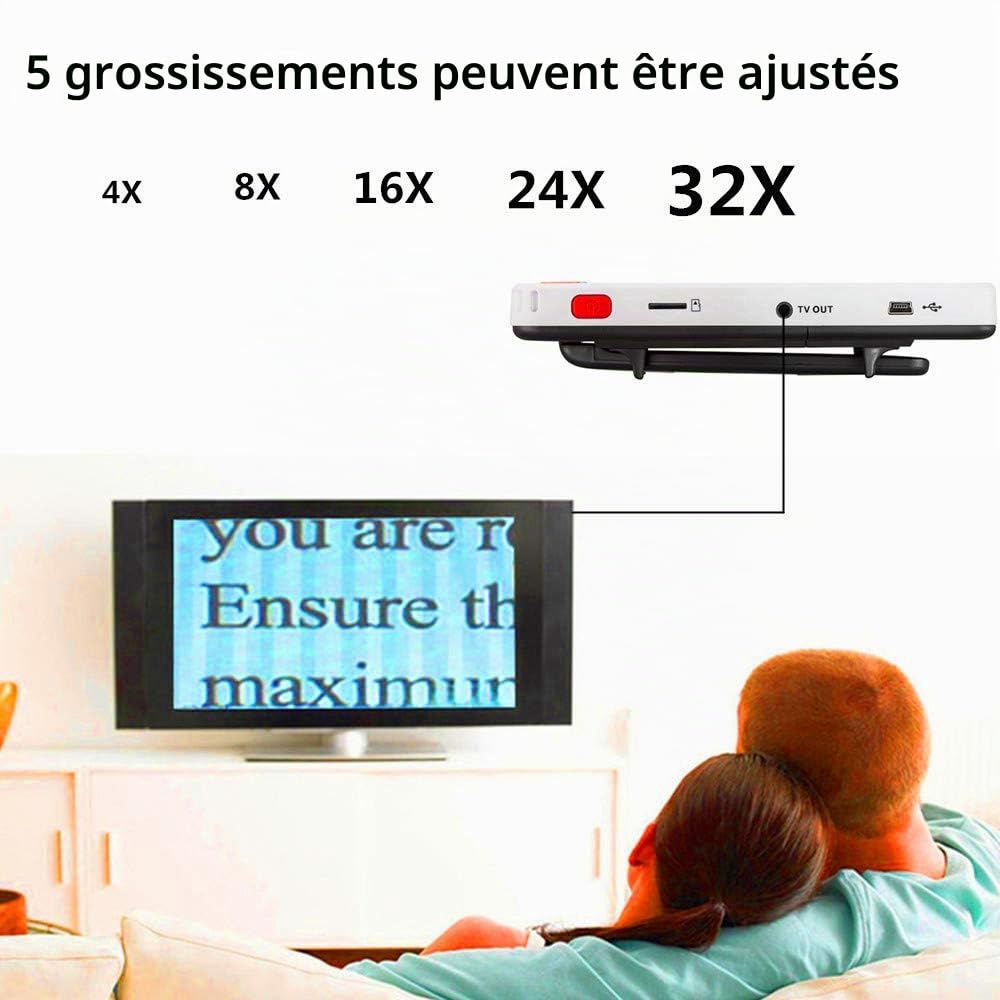 Loupe numérique Portable, Aide à la Lecture électronique, Zoom 4X-32X, poignée Pliable pour écran LCD de 5 Pouces pour Les Groupes malvoyants (Blanc)