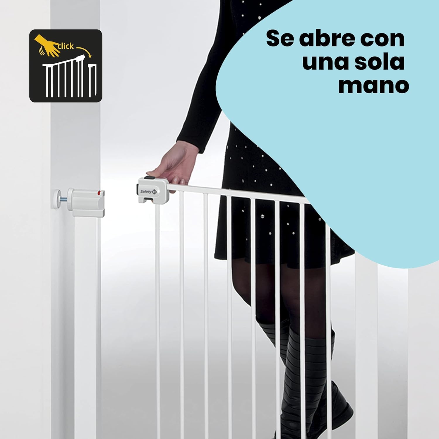 Safety 1st SecureTech, Barrera Seguridad Niños Escalera Presión, 73–80cm (máx. 136cm), Valla Seguridad Infantil Fácil Cierre, Abertura con 1 Mano, Sin Tornillos (Sin Taladros), Doble Bloqueo, Blanca