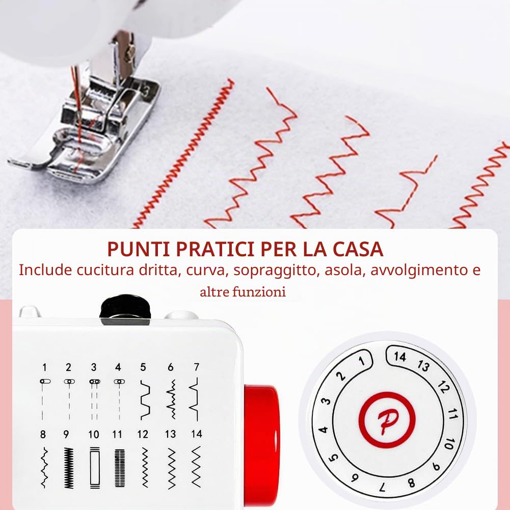 728 Macchina da Cucire Elettrica Portatile con 14 Punti di Cucitura, Con Tavolo Di Estensione Per Vestiti, Luce A LED, Accessori Per Cucire, Adatta per Vestiti, Tende in Tessuto