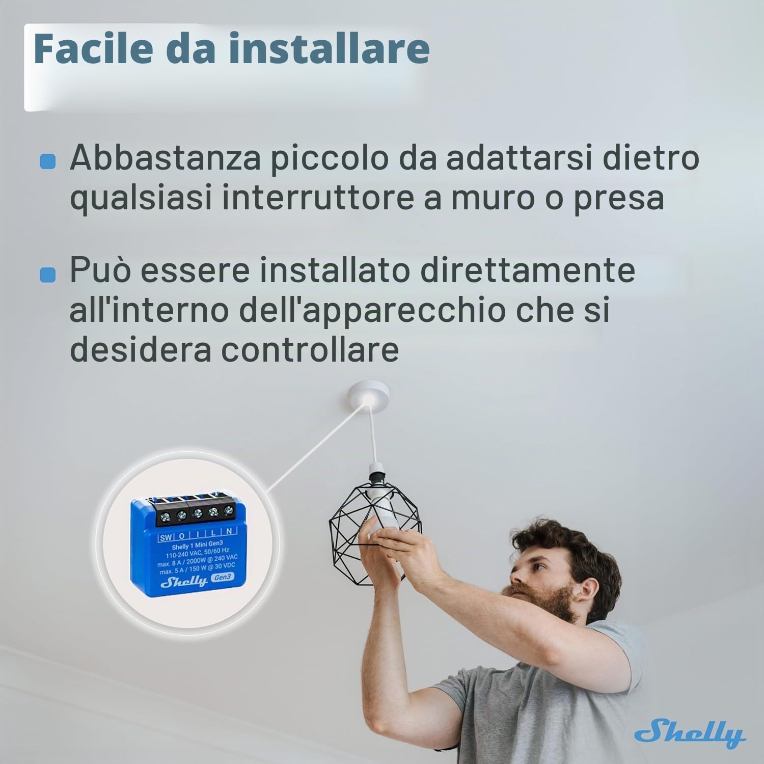 Shelly 1 Mini Gen 3 | Confezione da 4 | WiFi e Bluetooth Smart Switch 1 canale 8A | Domestico | Compatibile con Alexa e Google Home | App iOS/Android | Contatti asciutti