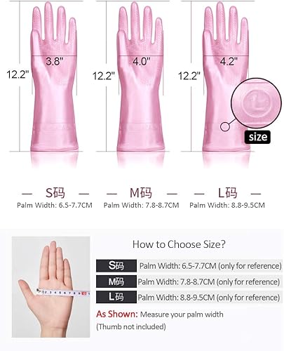 Miniatura 2 de Alimat PluS Paquete de 3 guantes de limpieza reutilizables sin látex, guantes para lavar platos con forro de algodón y palma en relieve, guantes