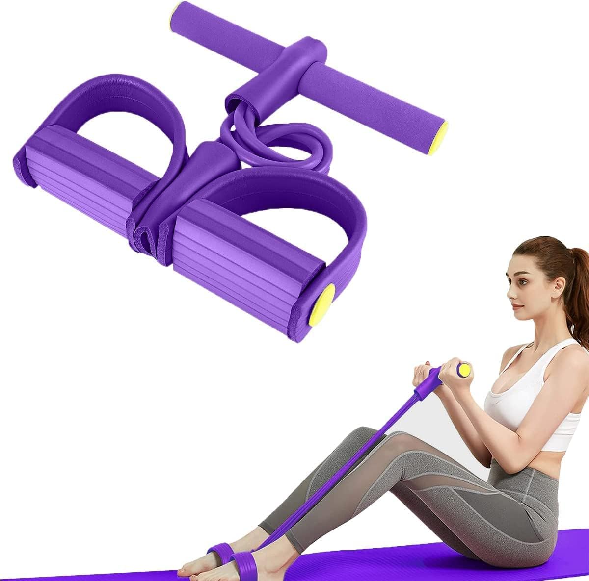 resistance band 4-tube yoga pedal puller resistance band elastic pull rope multi-function tension rope sit-up band abdominal exerciser, elastic pull rope for arms, abdomen, chest & legs