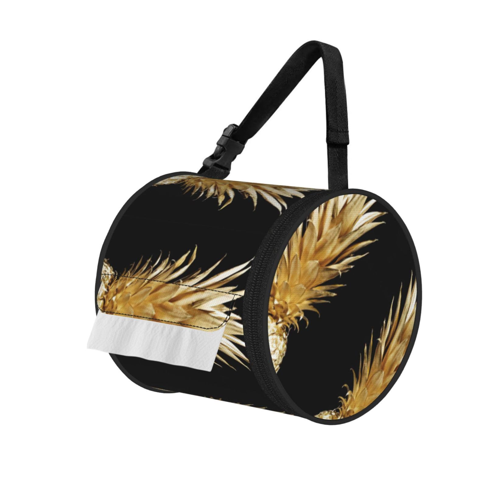 Gold Pineapple Print Fashion Tissues Organizer Box, Hanging Tissue Holder For Purse Coins For Car Office Daily Outing