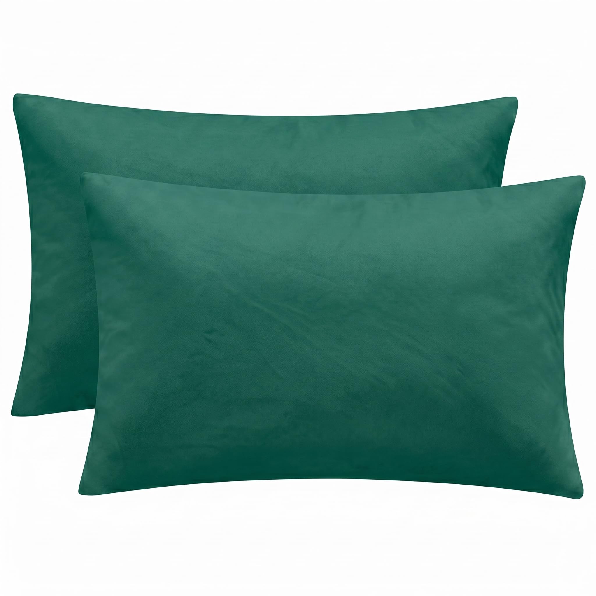 VelvetMis Green Pillow Cases 2 Pack - Forest Dark Green King Plain Pillowcase Set of 2, Soft Microfiber Housewife Pillow Cover with Envelope Closure 50x90 cm