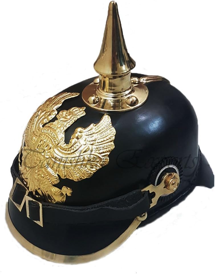Medieval Replicas FR Badge German Prussian Helmet Brass Spike Leather Pickelhaube Helmet Black