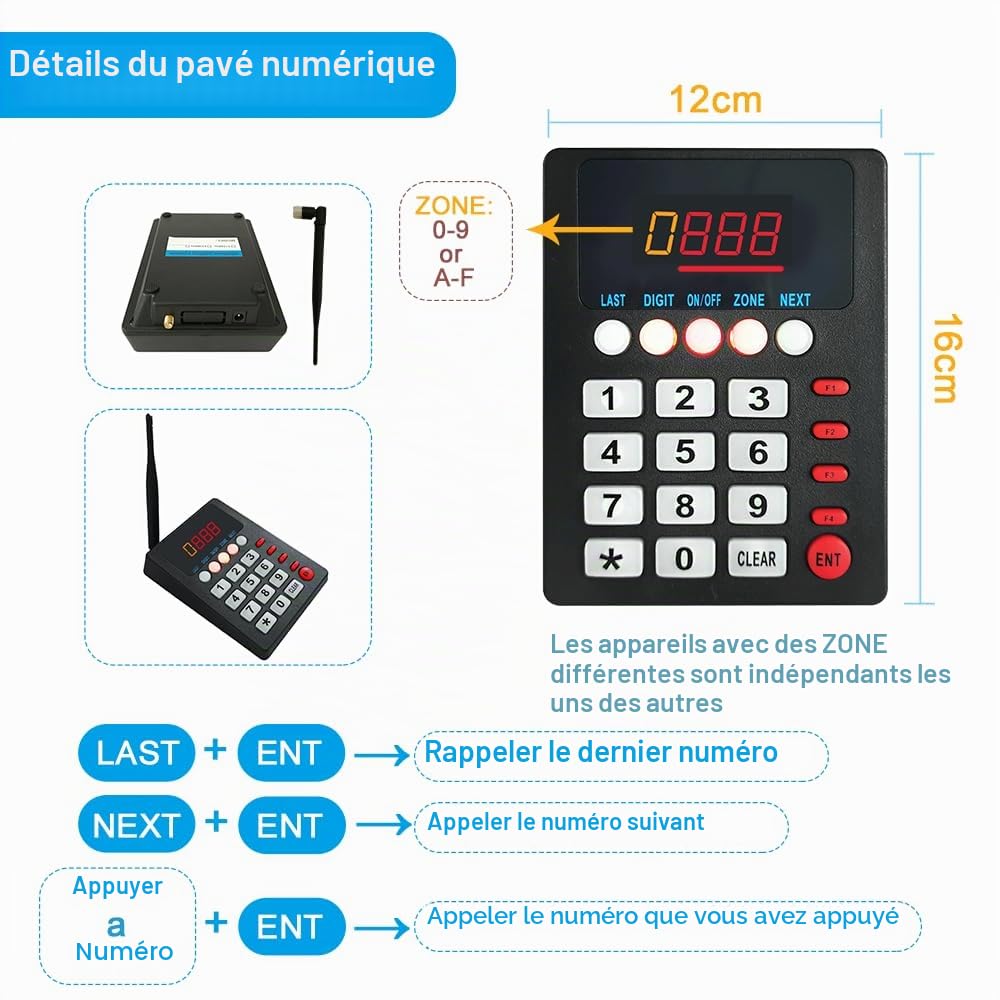 Gestion de File d'Attente (Deux Écrans) | Afficheur à 3 Chiffres | Appel de Numéro d'Attente| Pour Restaurant, Magasin, Clinique, Services Publics, Hôpital, Salle d’Attente (2×Écran+1×Clavier)