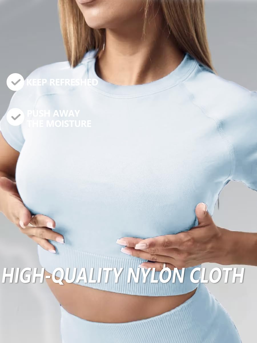 Ensembles D'entraînement pour Femmes Top Court Sans Coutures 2 Pièce Short Taille Haute Tenues Décontractées Yoga Fitness Gym