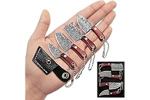 STARDW EDC Damascus Knife Mirror Set, 4-Piece Mini Chef Knife Cleaver Set...