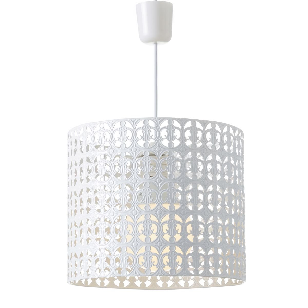 LOLAhome White Ceiling Lamp, Metal Pendant Lamp with Round Patal, Interior Ceiling Lighting with Openwork for Dining Room, Living Room, Bedroom, Room, Kitchen, Entryway