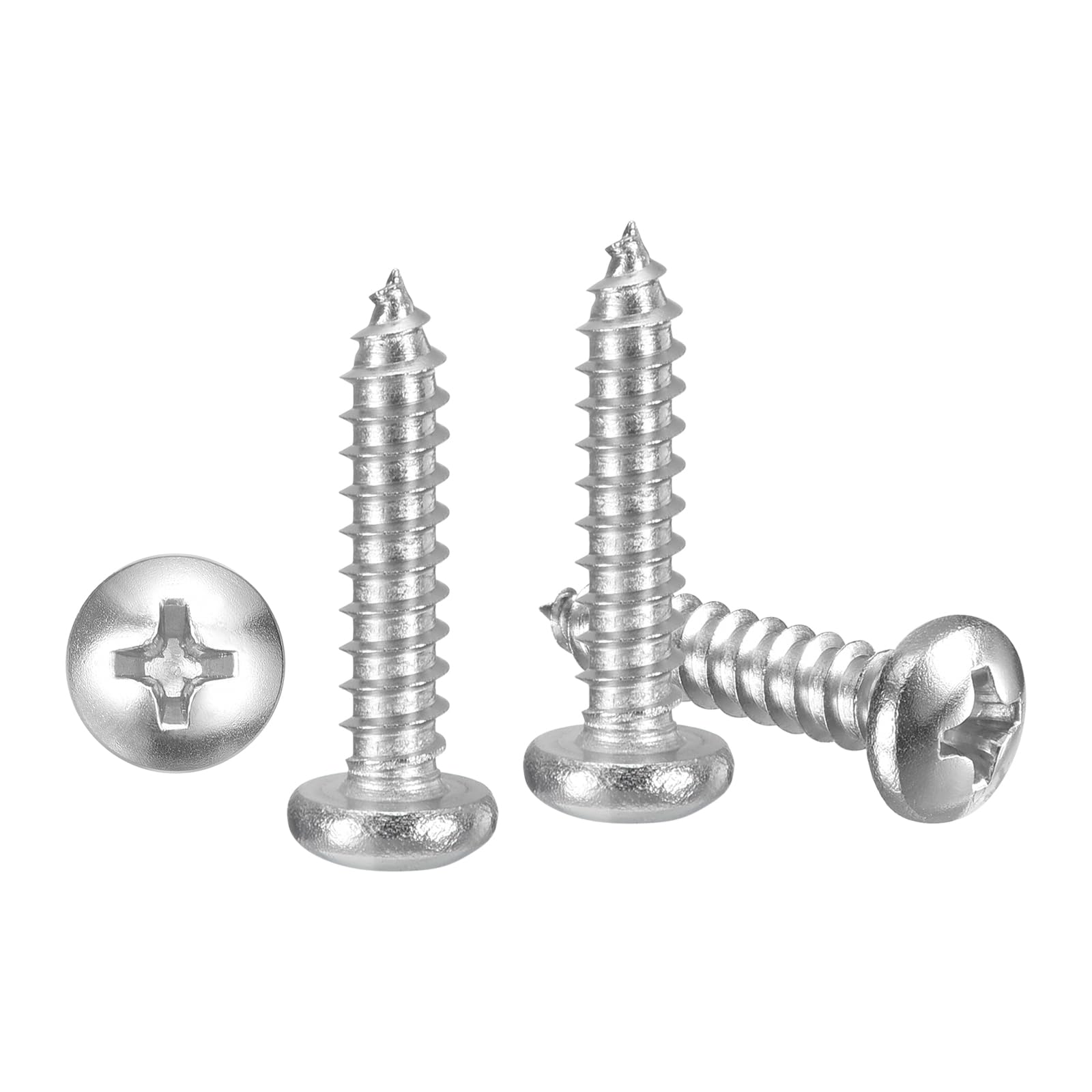 METALLIXITY Phillips Pan Head Self Tapping Screws(#7x3/4") 100Pcs, 304 Stainless Steel Self Drilling Screw for Metal Wood Plastic, for Cabinet Wall Shutter Plate Rock Furniture, Silver Tone