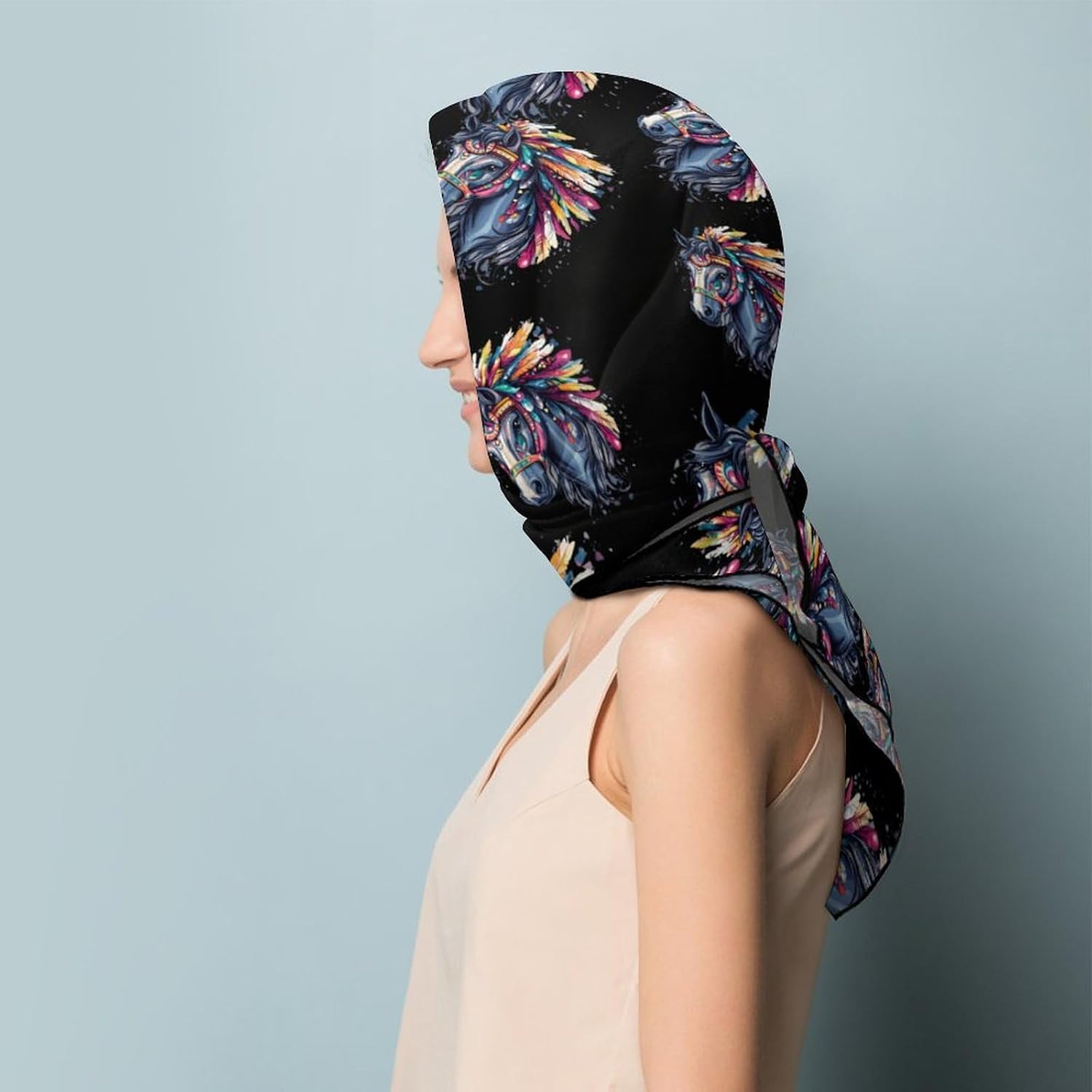 Horse Riding Native US Indian Bandana Fashion Head Scarf Square Silk Scarf Print Neck Hair Scarfs for Women Men Gifts