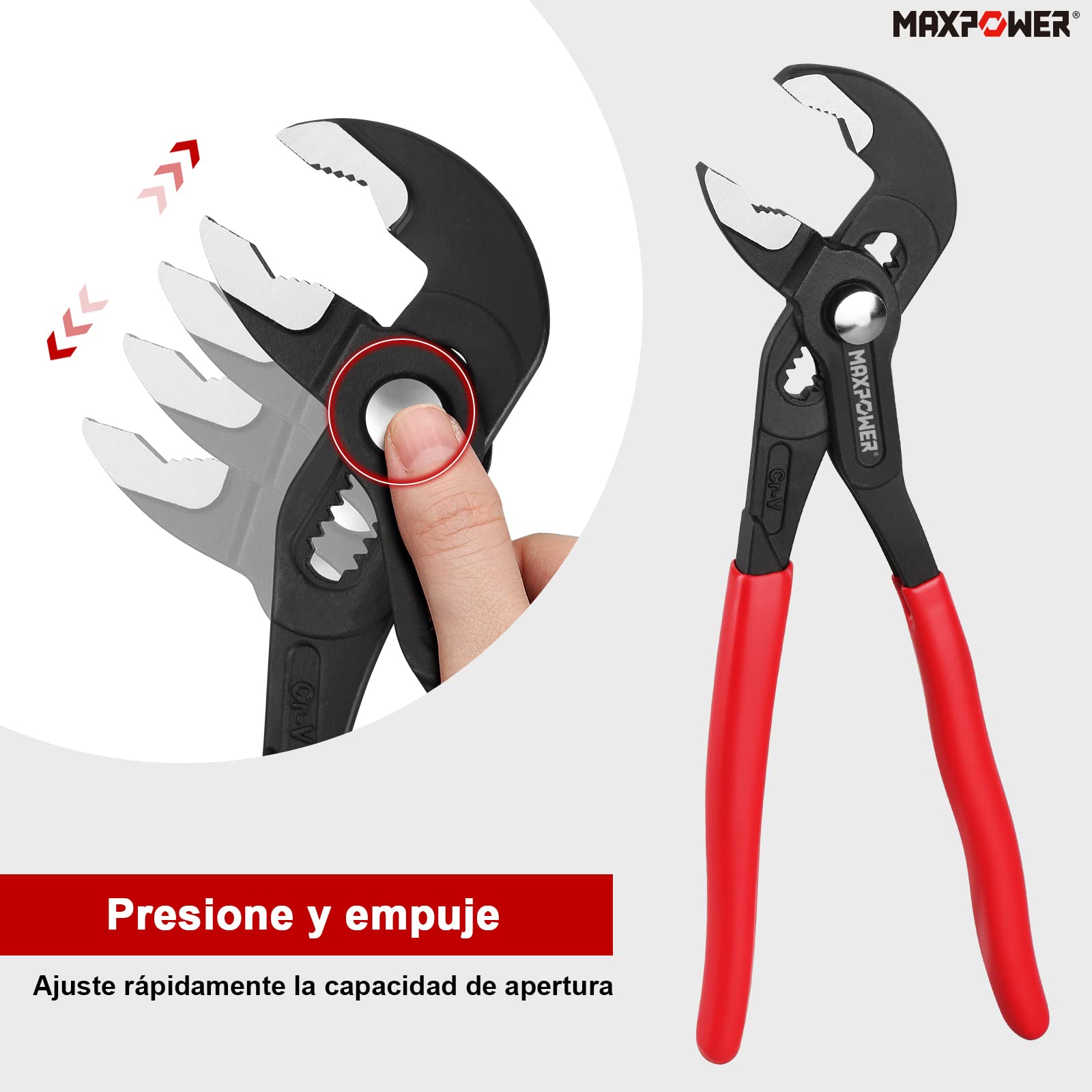 MAXPOWER Juego de 3 Alicates Extensibles, Juego de Picos de Loro Ajustable Lengüeta y Ranura Alicate Para Bomba de Agua Industriales de Apertura Múltiple (175mm/240mm/415mm)