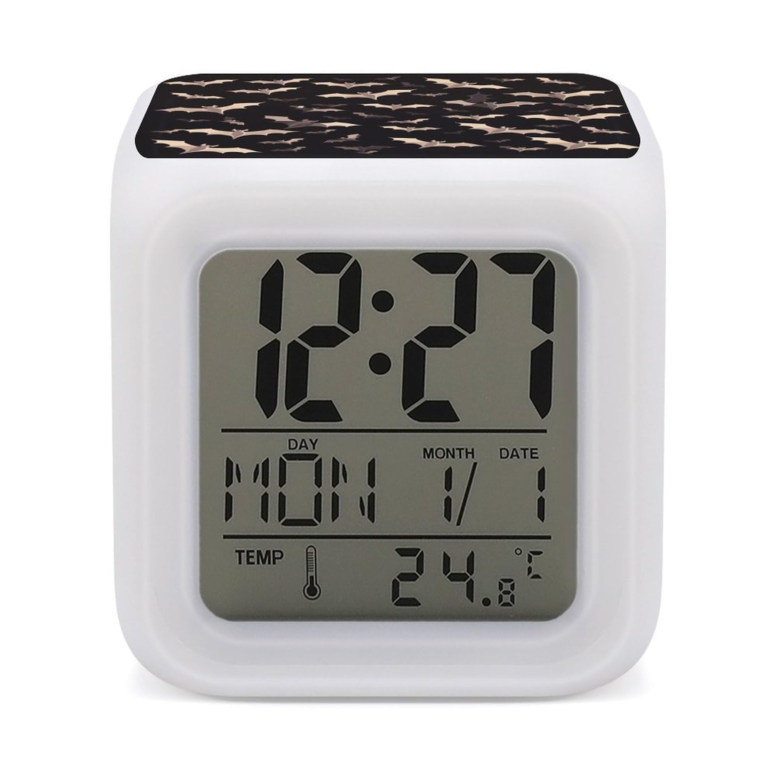 VstaDank Halloween Flying Bats Alarm Clocks with 7 Color Changing Night Light Exquisite Bedroom Digital Clocks with LED Temperature Display Desk Clock Ok to Wake Clocks for Heavy Sleeper