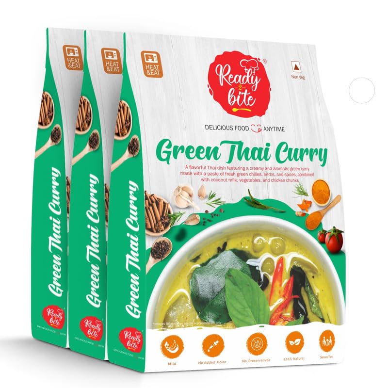 Ready 2 Bite Chicken Green Thai Curry (Pack of 3) Special Delicious Natural Instant Food Ready to EatFew Minutes Slow Cooked | Microwaveable | Quick Meals | No Artificial Colour | No Preservative