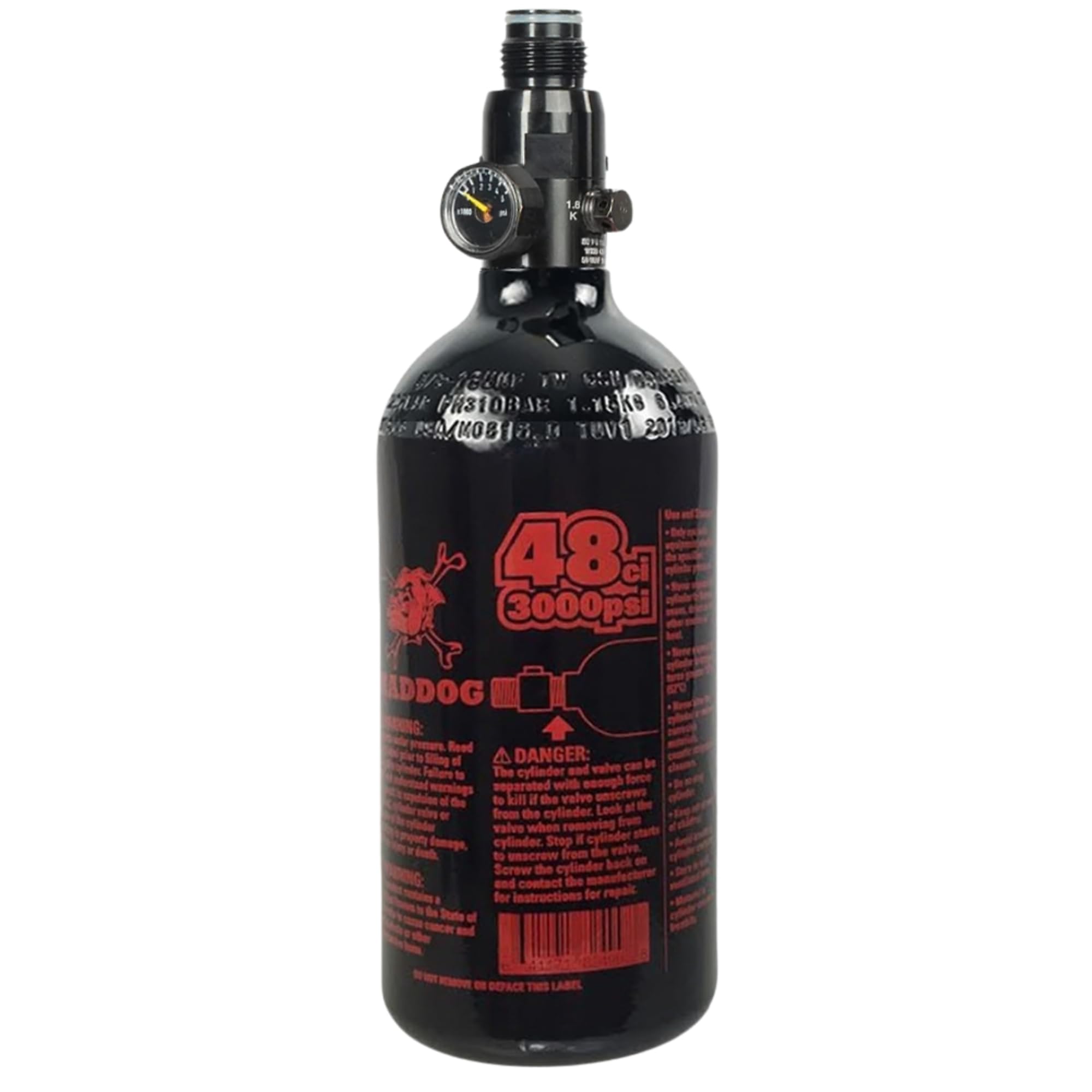 Maddog 48/3000 Aluminium Druckluft HPA Paintball Tank mit Regler – Airgun Airsoft PCP – Fresh Hydro Date – Lieferung leer