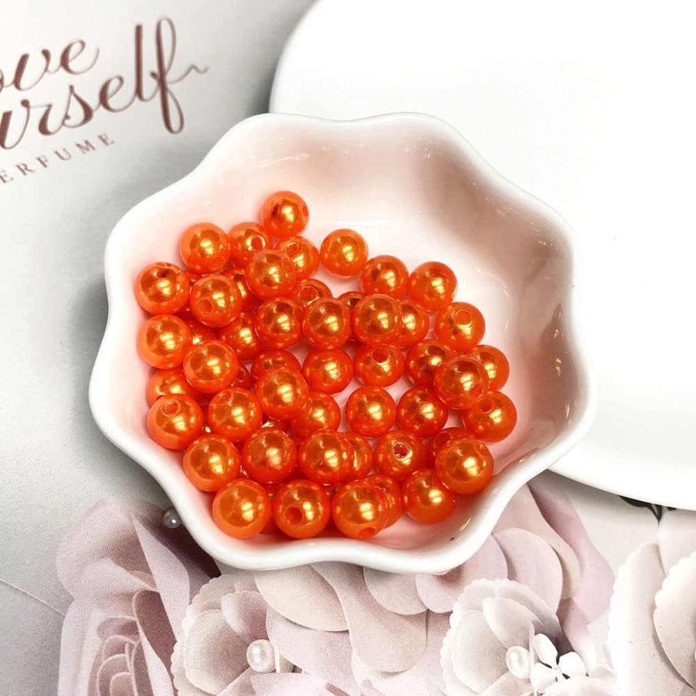 Jmassyang 400pcs 8mm Satin Luste Beads Round Plastic Pearl Beads Craft Beads Loose Pearls with Holes for Jewelry Making Bracelet Necklace Sewing Crafts Decoration (8mm, Orange) - Image 2