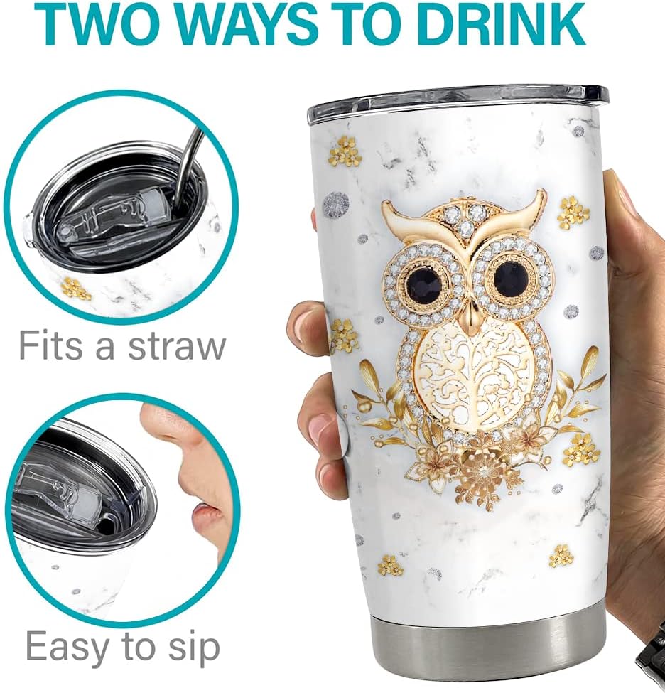 SANDJEST Owl Tumbler Jewelry Style Just A Woman Loves Owls 20oz Tumblers with Lid Gift for Women Girl Daughter Sister Animal Lovers Christmas Birthday Presents - Image 6