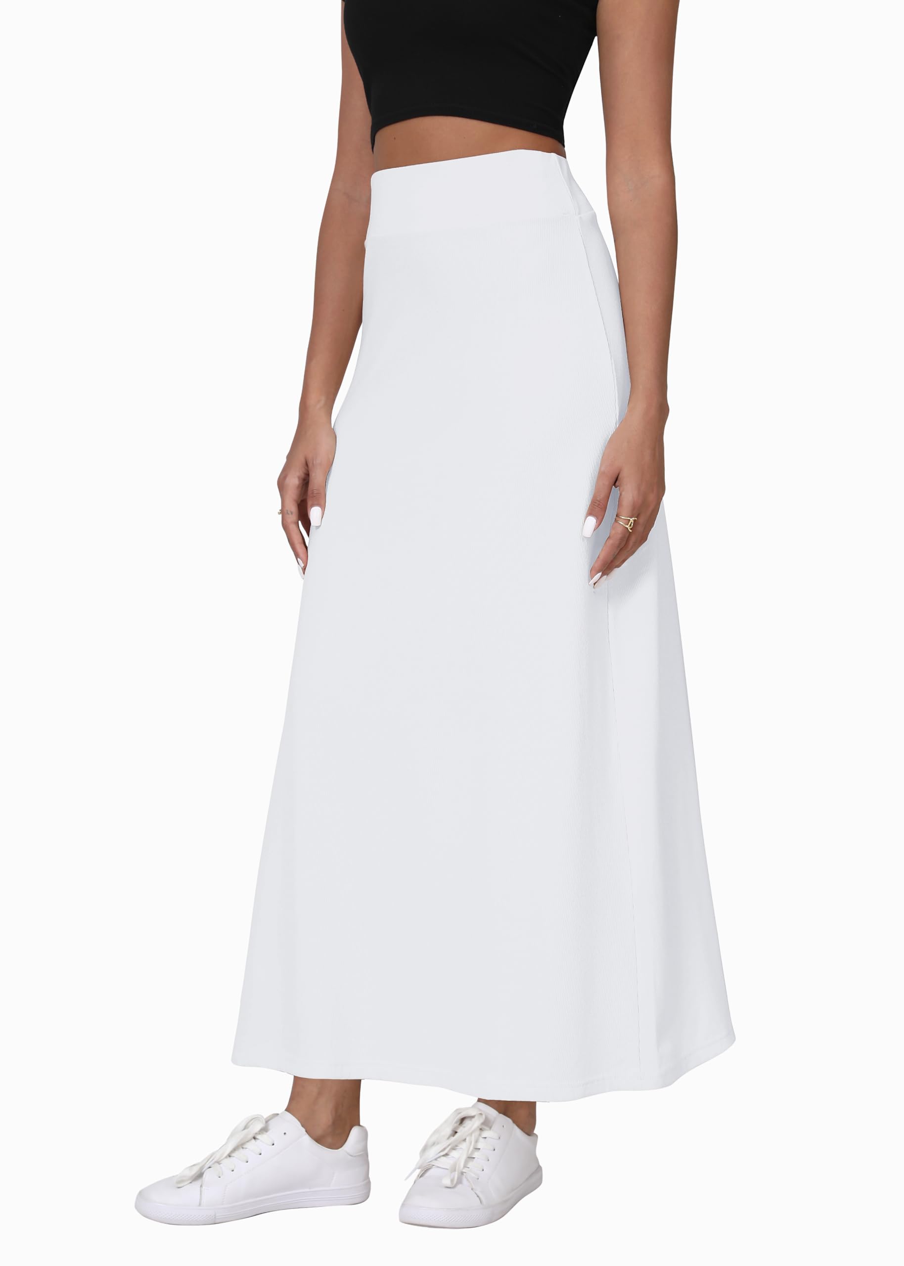 EXCHIC Femmes Confort Épaissie A Ligne Taille Haute Maxi Jupe Élastique Ceinture Tricotées Longues Jupes