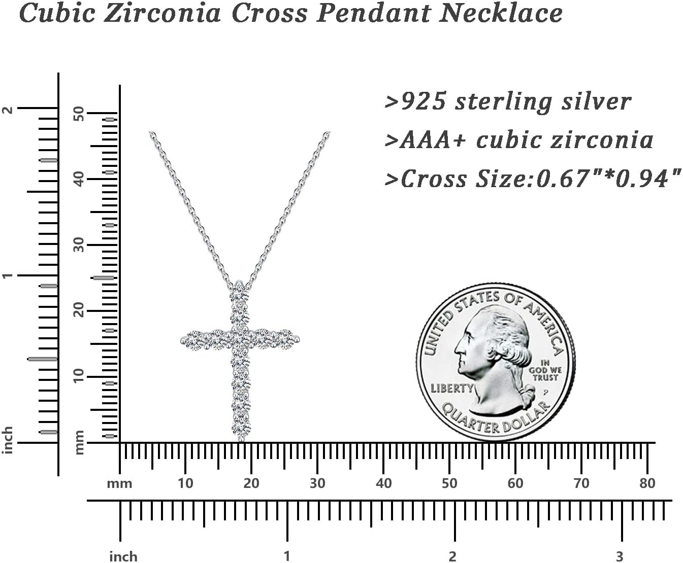 Rnivida 925 Sterling Silver Cubic Zirconia Cross Pendant Necklace for Women - Image 5