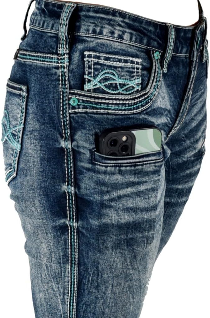 Cowgirl Tuff Western Jeans Womens Turquoise Hurricane Med Wash JTUHBC