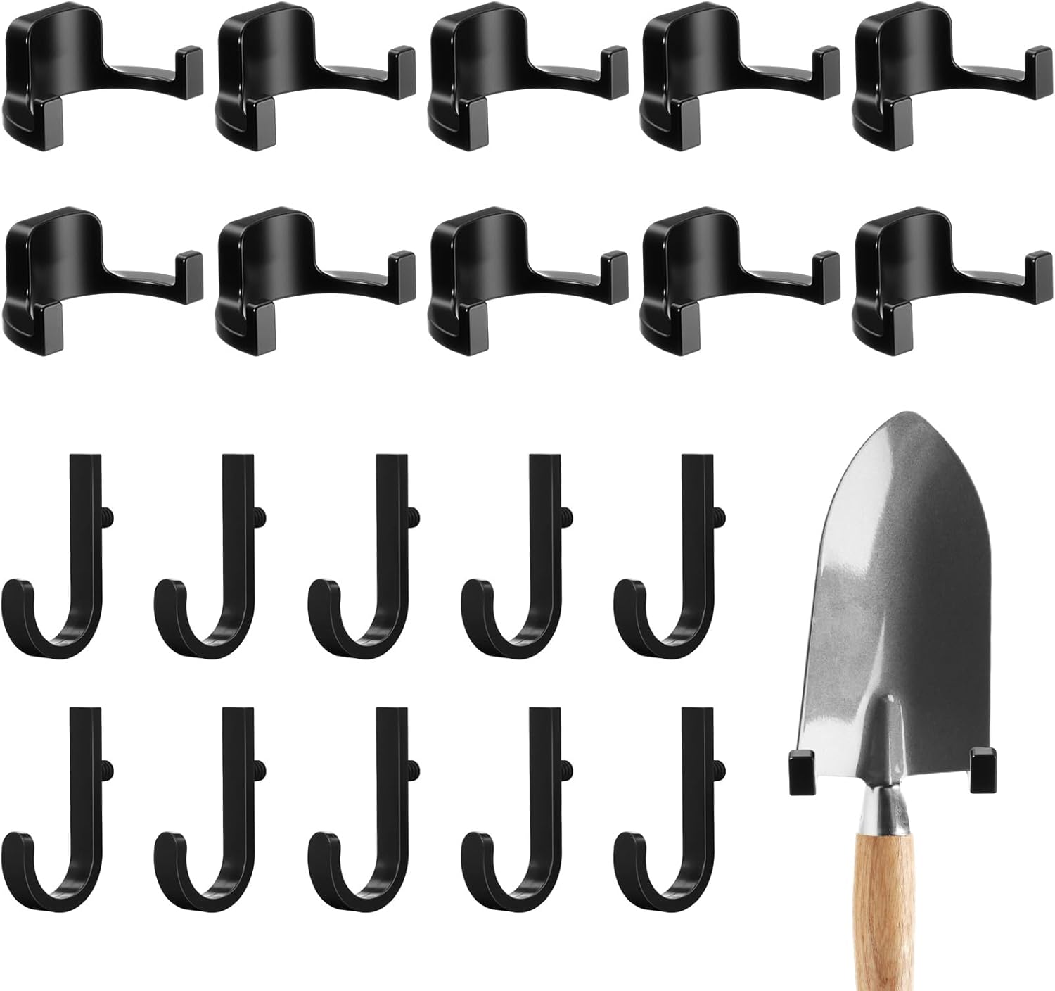 20 Pcs Storage Shed Tool Hooks Tool Hanger Compatible with Suncast Shed Accessories for Hanging Storage Shelves Organizer Accessories Parts Replacement Screws Brackets (J Shape/u Shape,Black)