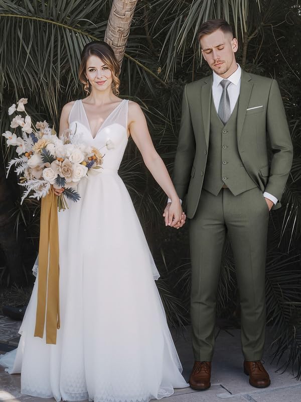 WEEN CHARM Men's 3-Piece Slim Fit Suit Set-2-Button Blazer,Vest & Pants-Formal Wedding,Prom,Party & Business Tuxedo - Image 3