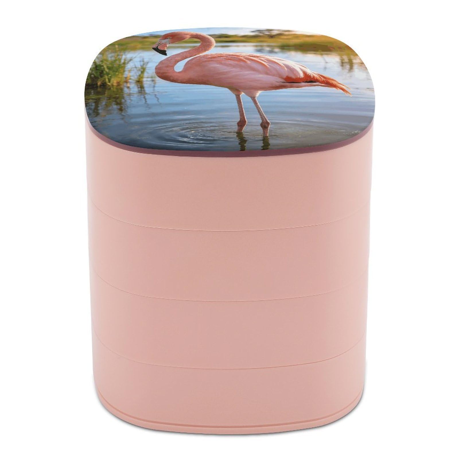 LZQPOEAS Elegant Flamingo With National Flag Jewelry Box Women Jewelry Organizer Travel Jewelry Case Cute Necklace Ring Storage Organizer 4-Layer Rotating Jewelry Tray Case with Mirror for Bracelets