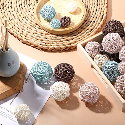 36 Pcs Wicker Rattan Balls Decorative Orbs Vase Fillers For Christmas Craft, Wedding Party, Aromatherapy Accessories Garden Decoration, 4 Sizes (Light Blue, Light Brown, Dark Brown, White, 36 Pcs) #TOP4