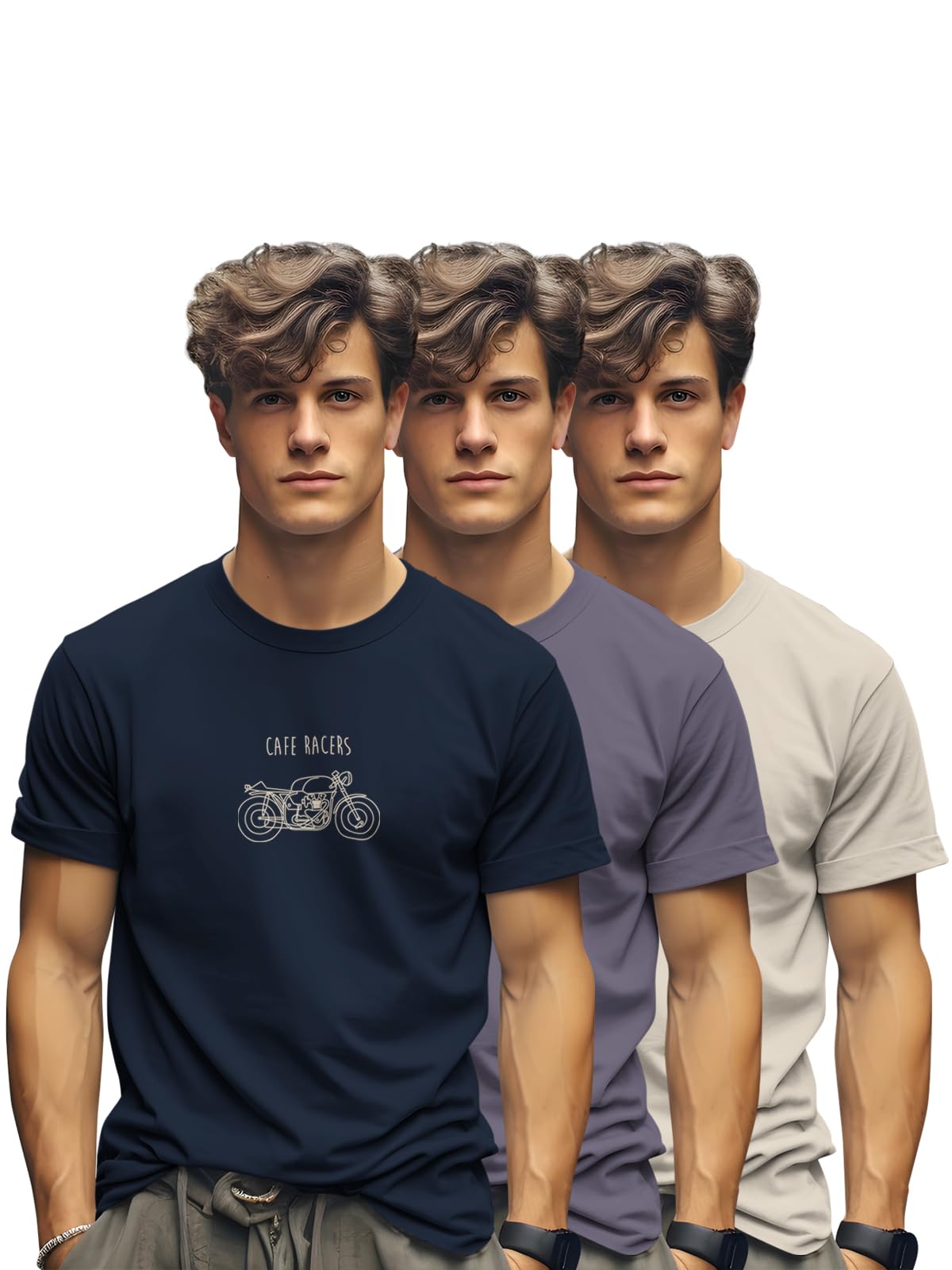 BULLMER Trendy Printed Cotton Blend Crew Neck/Round Neck Half Sleeve Tshirt for Men - Pack of 3